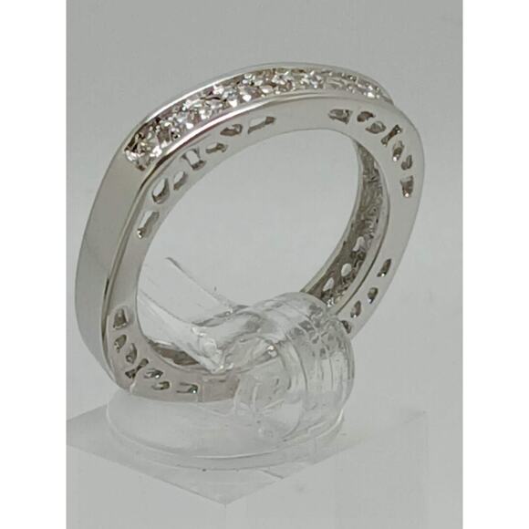 Unique Vintage White Gold GP Round Cut Sim Diamond CZ Stack Wedding Ring Size 6 - Picture 2 of 10